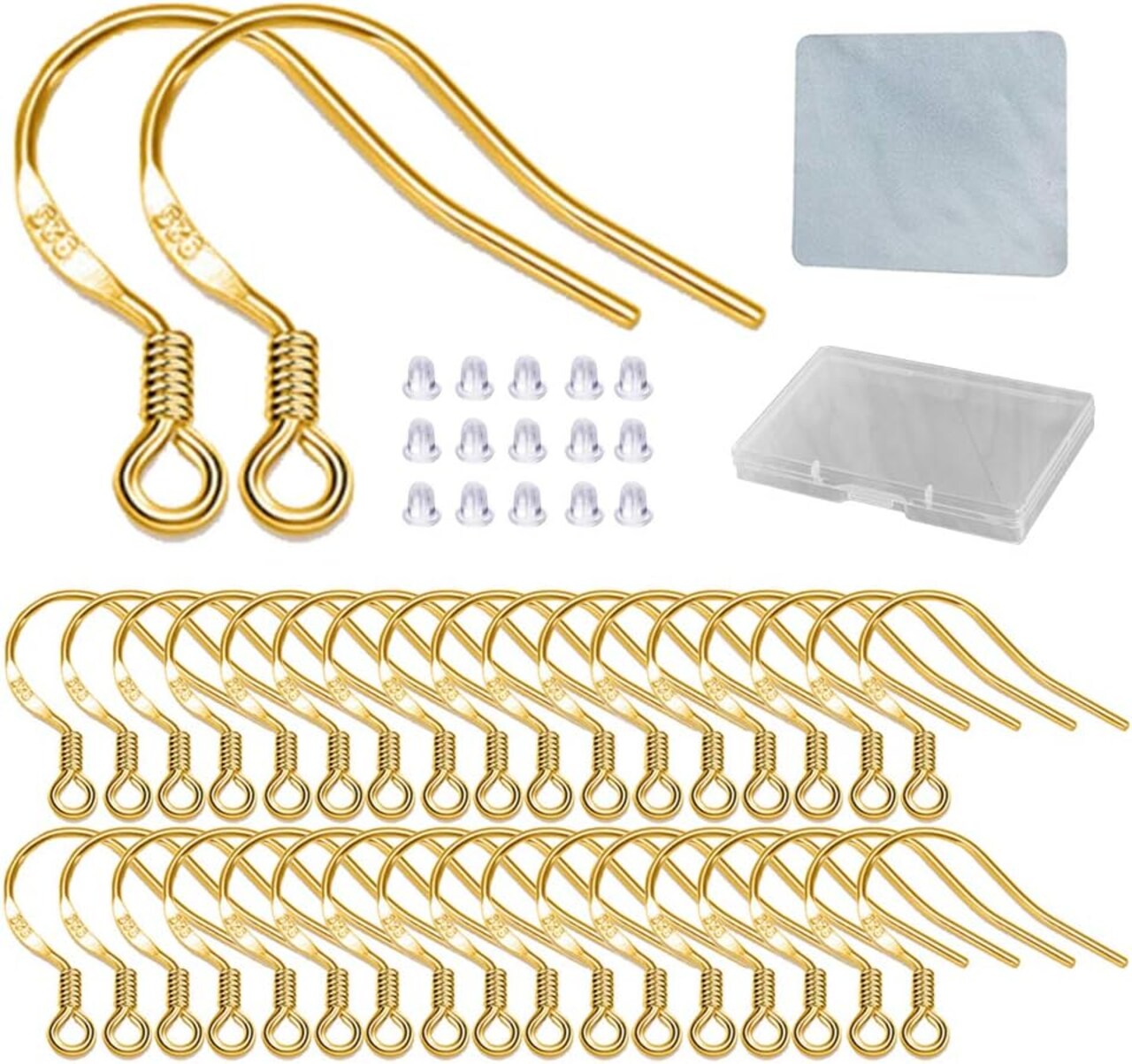 120 PCS/60 Pairs 18K Gold Hypoallergenic Ear Wires,120 PCS Rubber Earring Backs